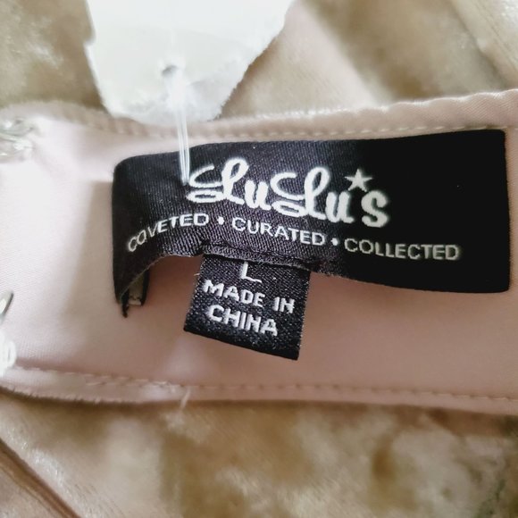 Lulus Oh, Behave! Beige Velvet Bodycon Long Sleeve Dress Crushed Velvet , Sz L - Picture 10 of 12